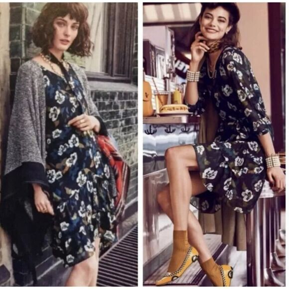 Cabi Women's Size S Blue Floral Sheer Pirouetee Drop Waist Teired Midi Dress - Picture 5 of 16